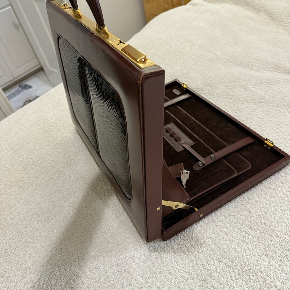 rare vintage mid century leather and snake briefcase.